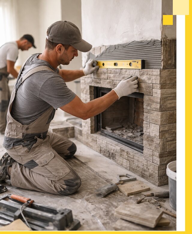 Облицовка каминов в Богородицке, монтаж и отделка натуральным камнем