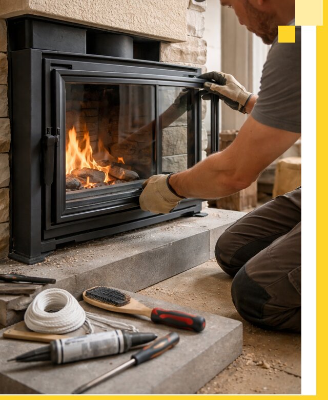 Производство, монтаж и доставка каминов со стеклом в Богородицке