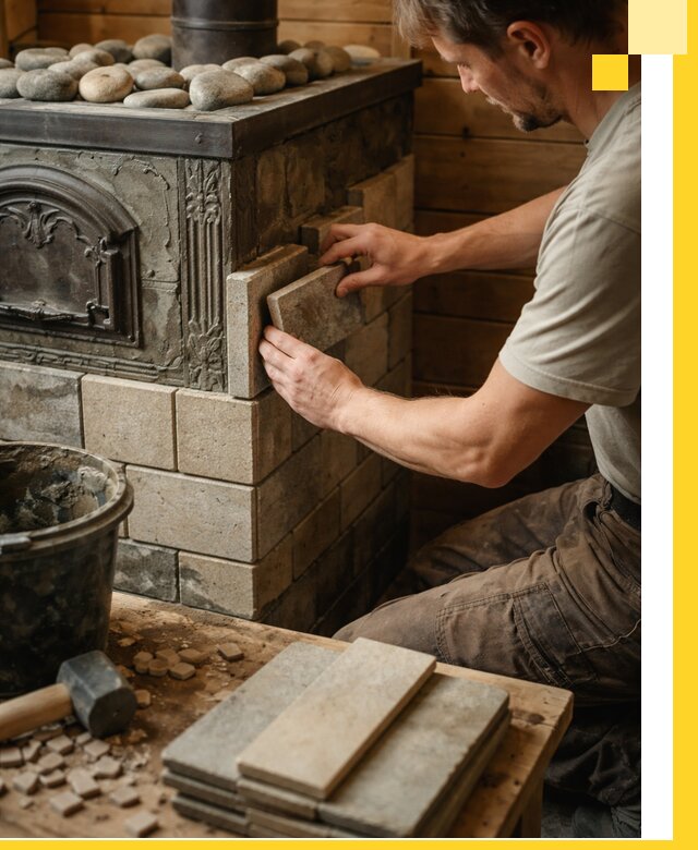 Облицовка банных печей в Богородицке профессиональная отделка