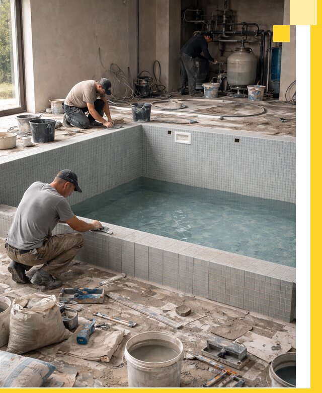 Строительство и монтаж бассейнов в помещении в Богородицке