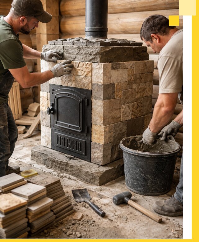 Облицовка банной печи под ключ в Богородицке: камень и плитка