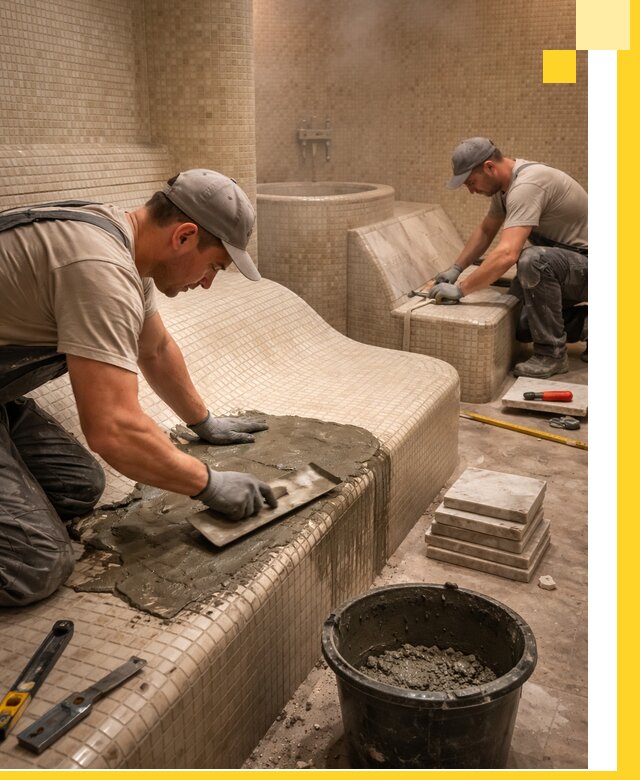 Лежаки для хамама под ключ в Богородицке, проект и монтаж