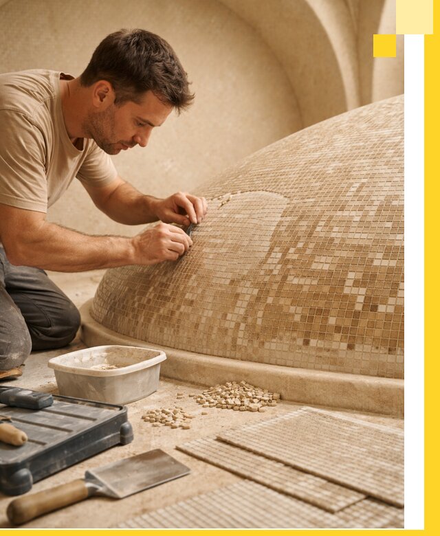 Профессиональная укладка мозаики для хамама под ключ в Богородицке