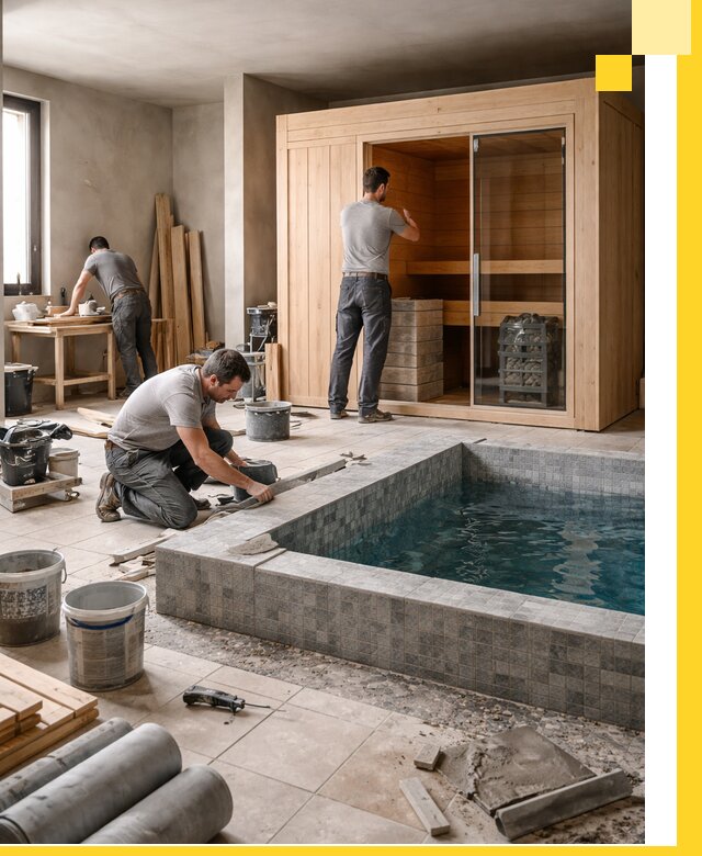 SPA зоны под ключ с бассейном сауной и печью в Богородицке